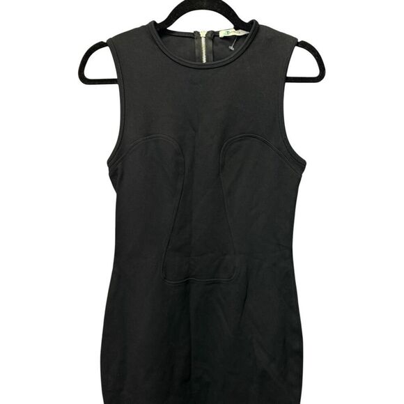 T by Alexander Wang Black Sleeveless Bodycon Dress Size M Ribbed Detailing - Picture 4 of 12